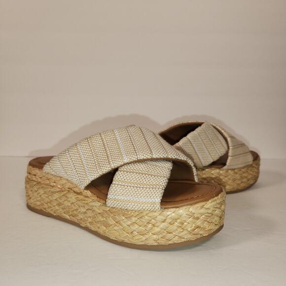 UNIVERSAL THREAD Espadrille Sandal Womens 6.5 Tan Striped Platform Textured Boho - Picture 1 of 10
